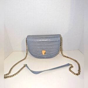 Anna Cai Blue‎ Leather Embossed Cowhide Gold Chain & Accents NEW